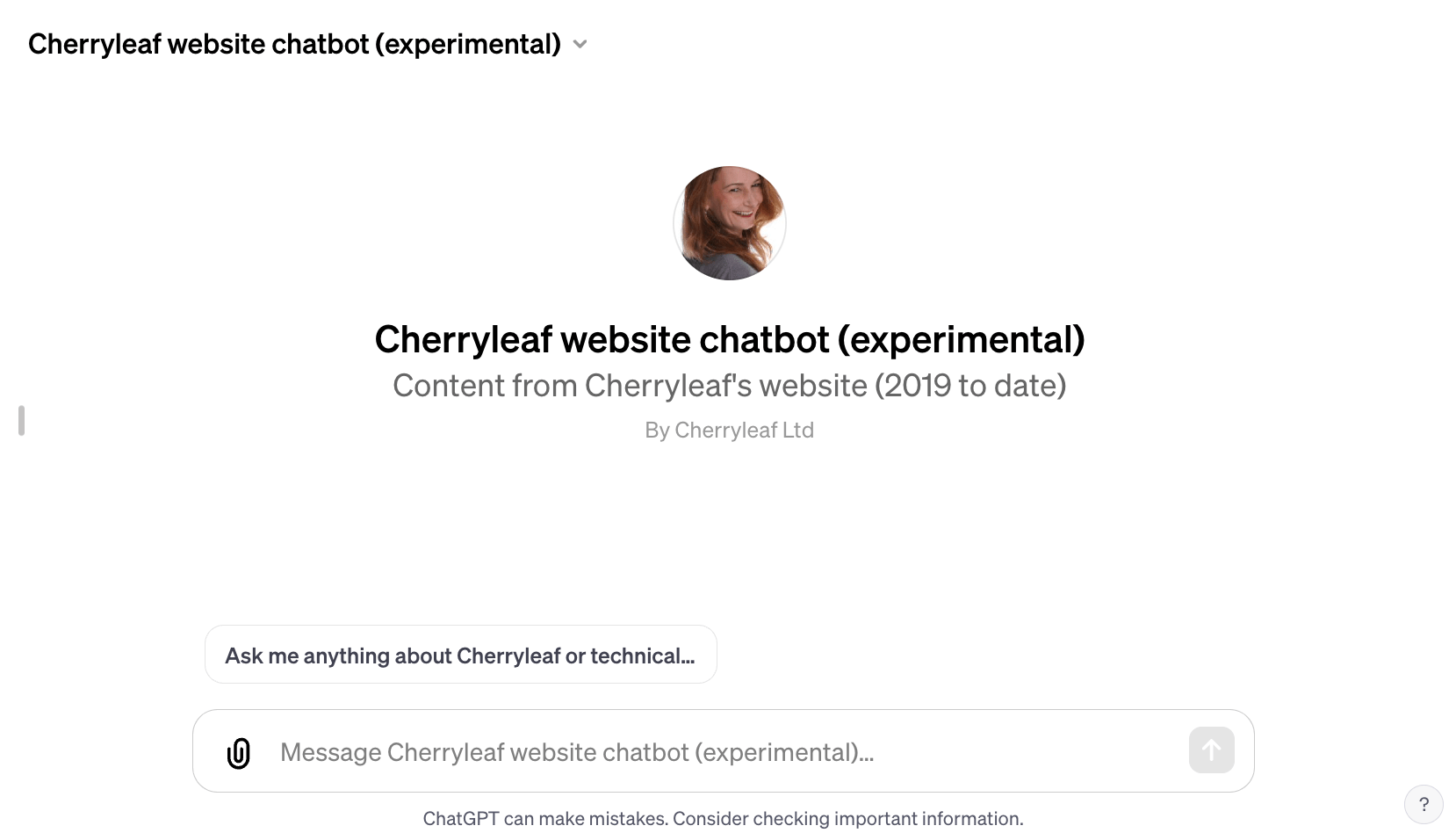 Screenshot of website chatbot using GPTS